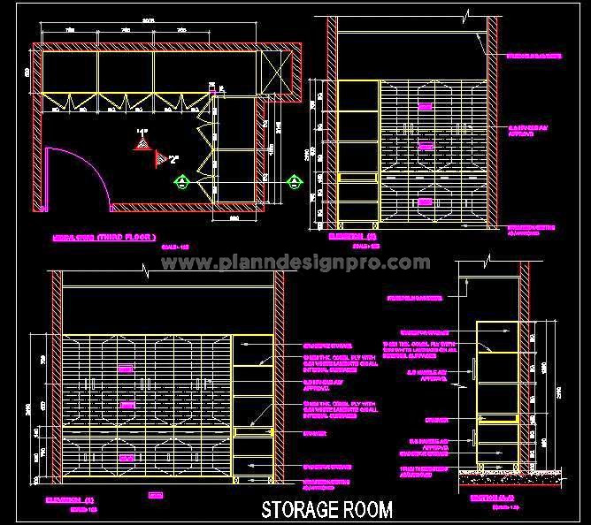 L-Shaped Storage Cabinet in Store Room - 2D CAD Plan